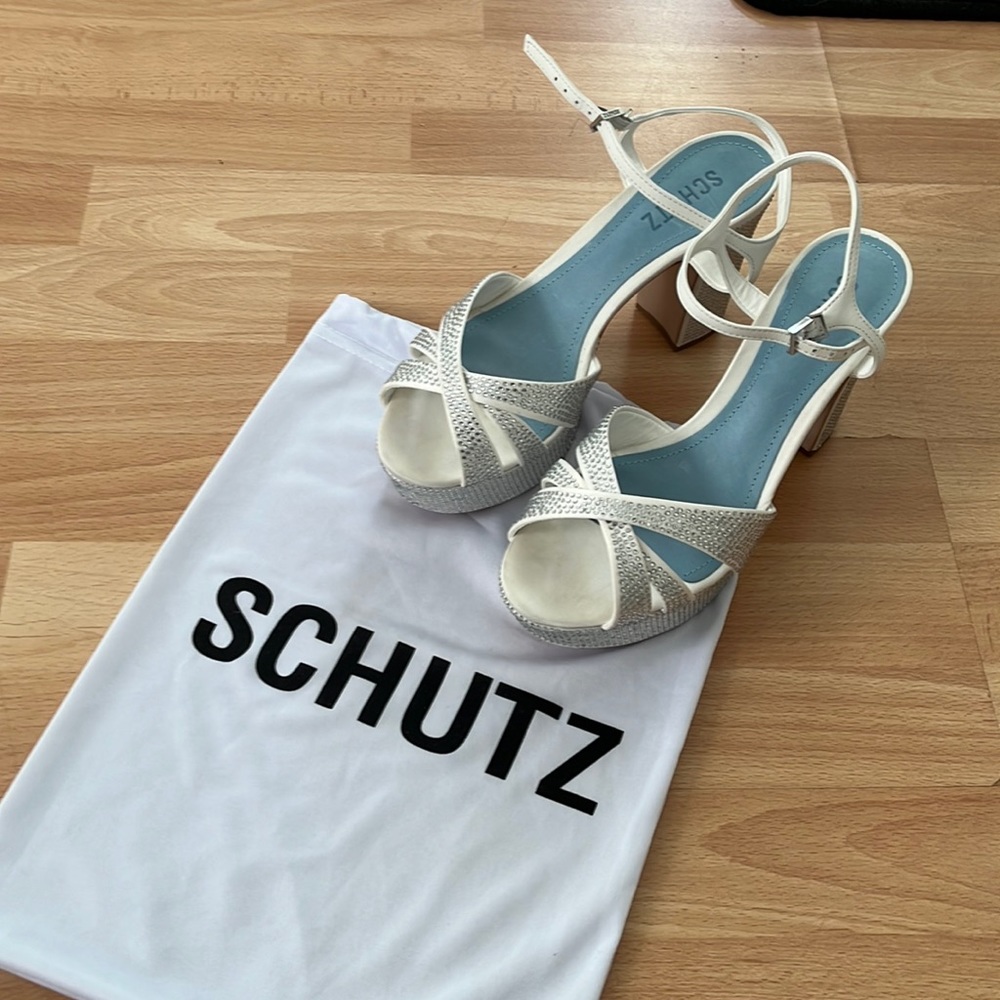 Schutz Keefa Crystal Satin & Leather Sandal 8